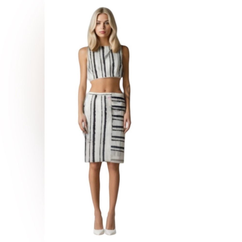 ALC silk 2 pieces set top and skirt White Black Stripe Size 0 xs Tie Dye